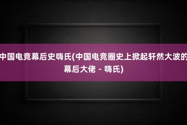 中国电竞幕后史嗨氏(中国电竞圈史上掀起轩然大波的幕后大佬 - 嗨氏)