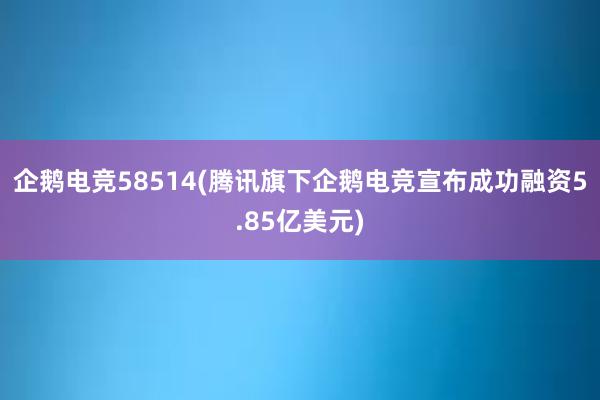 企鹅电竞58514(腾讯旗下企鹅电竞宣布成功融资5.85亿美元)