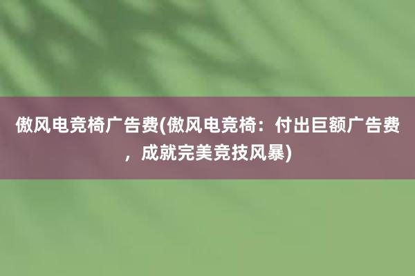 傲风电竞椅广告费(傲风电竞椅：付出巨额广告费，成就完美竞技风暴)