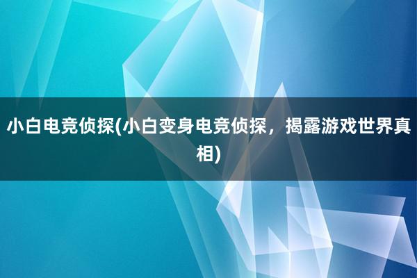 小白电竞侦探(小白变身电竞侦探，揭露游戏世界真相)