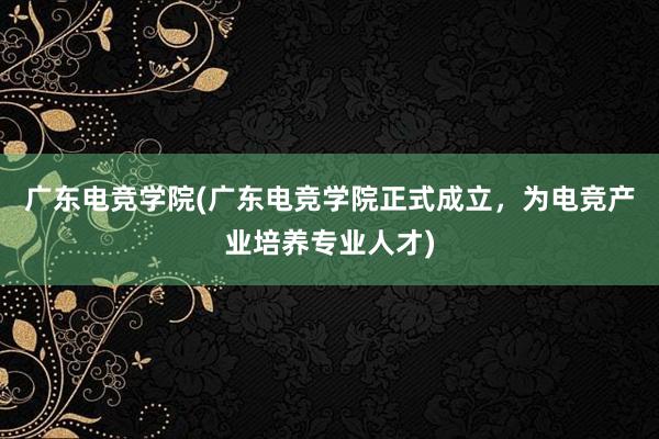 广东电竞学院(广东电竞学院正式成立，为电竞产业培养专业人才)