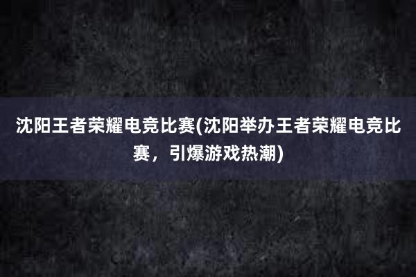 沈阳王者荣耀电竞比赛(沈阳举办王者荣耀电竞比赛，引爆游戏热潮)