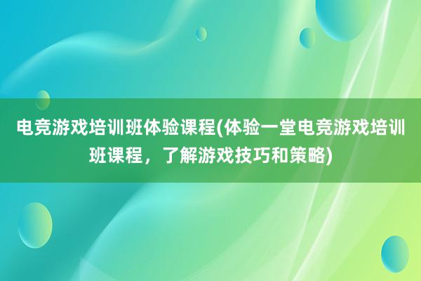 电竞游戏培训班体验课程(体验一堂电竞游戏培训班课程，了解游戏技巧和策略)