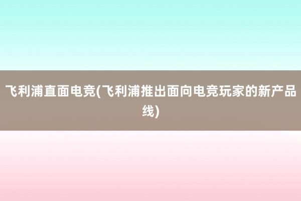 飞利浦直面电竞(飞利浦推出面向电竞玩家的新产品线)