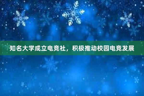 知名大学成立电竞社，积极推动校园电竞发展